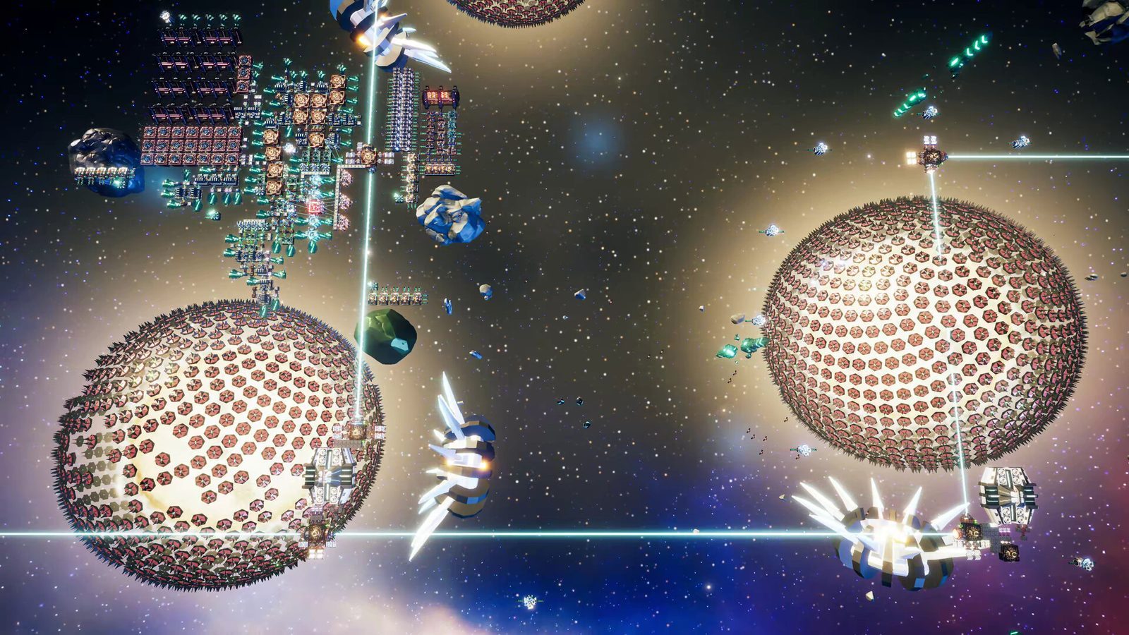 Two Dyson Spheres under construction beside a player station