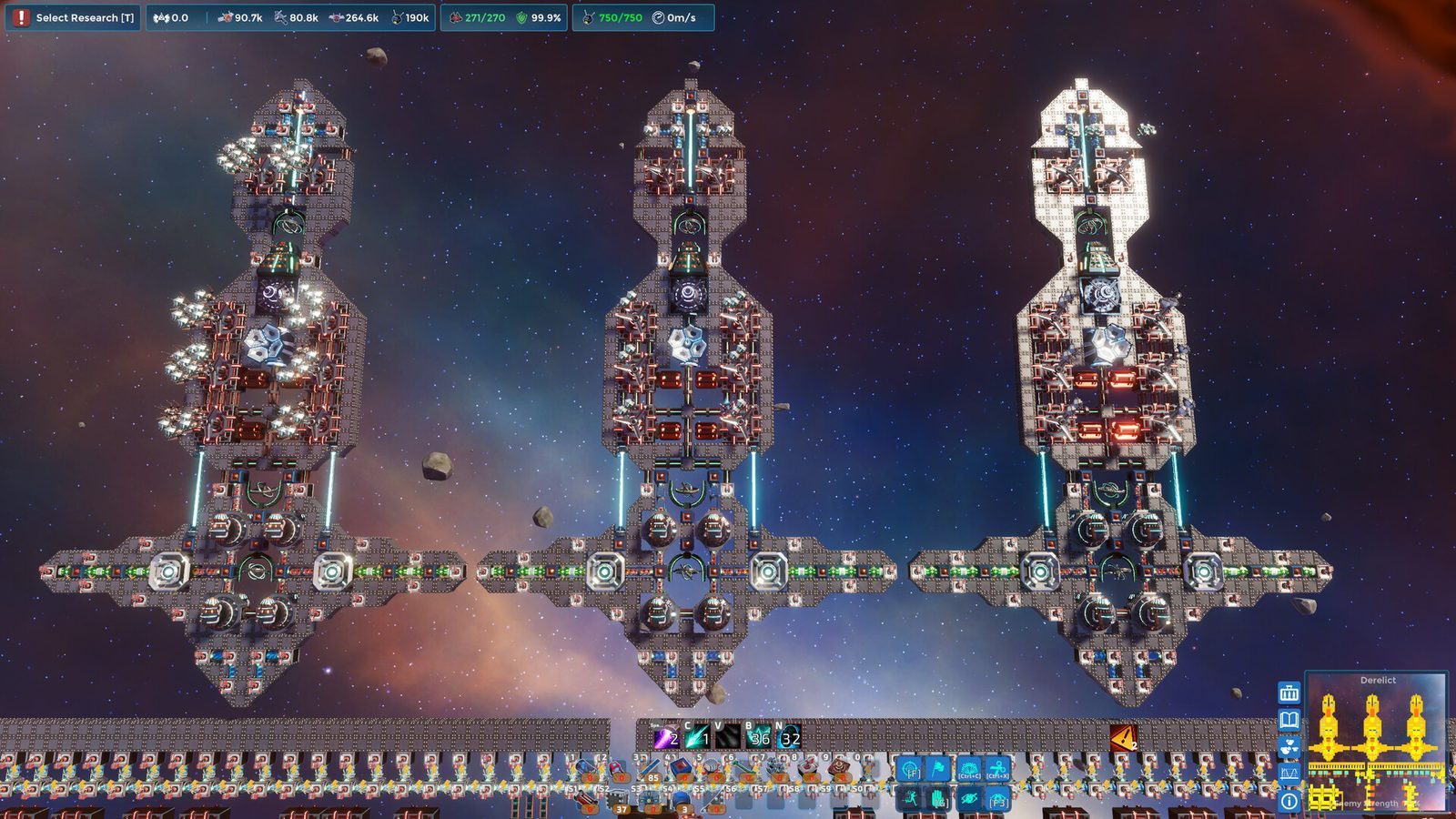 Three player-built ships side by side