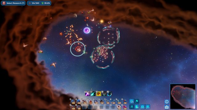 A fleet fighting inside a ring-shaped nebula